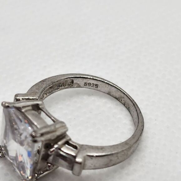 Sterling Silver & Clear Emerald Cut Cubic Zirconia Ring (4.75) - Picture 6 of 7
